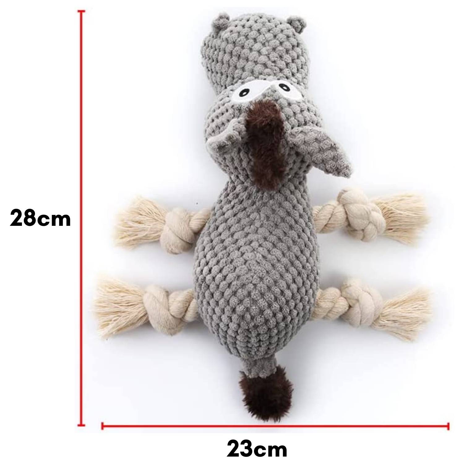 A squeaky plush dog toy with crinkle ears